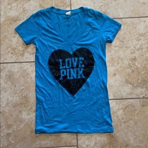 VS PINK Blue V-Neck Tee